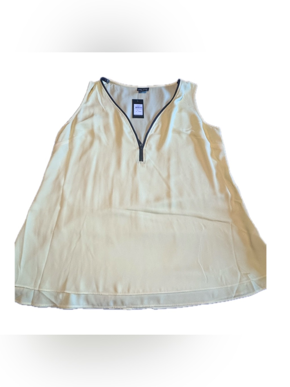 City Chic Cream Sleeveless V-Neck Tank with Black Trim